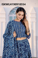 Bagru Hand Block Printed Cotton Lehenga With Blouse And Malmal Dupatta-ISKWLH190918554