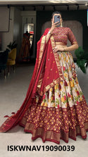 Foil Printed Dola Tussar Silk Lehenga With Blouse And Dupatta-ISKWNAV19090039