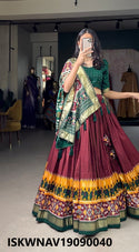 Foil Printed Dola Tussar Silk Lehenga With Blouse And Dupatta-ISKWNAV19090040