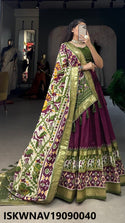 Foil Printed Dola Tussar Silk Lehenga With Blouse And Dupatta-ISKWNAV19090040