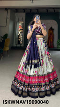 Foil Printed Dola Tussar Silk Lehenga With Blouse And Dupatta-ISKWNAV19090040