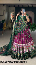 Foil Printed Dola Tussar Silk Lehenga With Blouse And Dupatta-ISKWNAV19090041