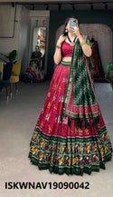 Foil Printed Dola Tussar Silk Lehenga With Blouse And Dupatta-ISKWNAV19090042