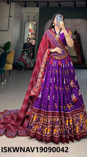 Foil Printed Dola Tussar Silk Lehenga With Blouse And Dupatta-ISKWNAV19090042