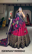 Foil Printed Dola Tussar Silk Lehenga With Blouse And Dupatta-ISKWNAV19090042