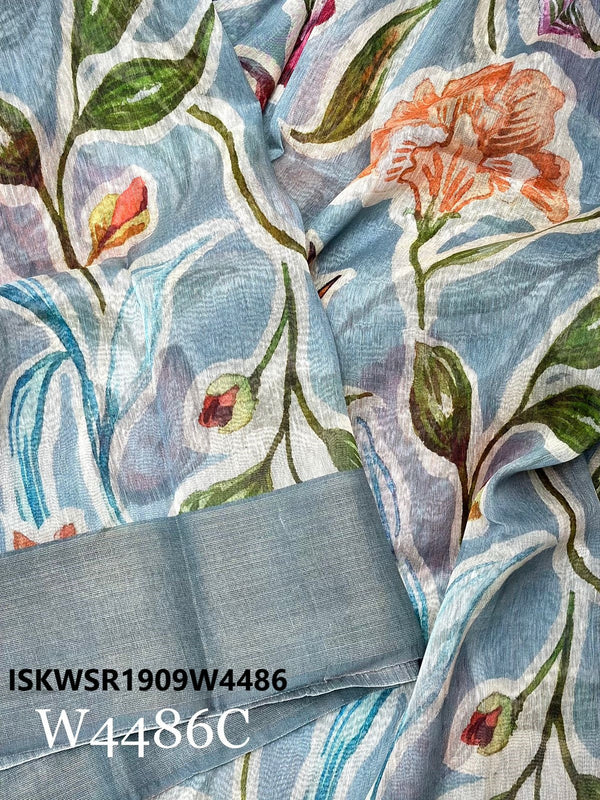 Digital Printed Linen Silk Saree With Contrast Blouse-ISKWSR1909W4486