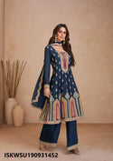 Embroidered Chinon Anarkali Kurti With Palazzo And Dupatta-ISKWSU190931452