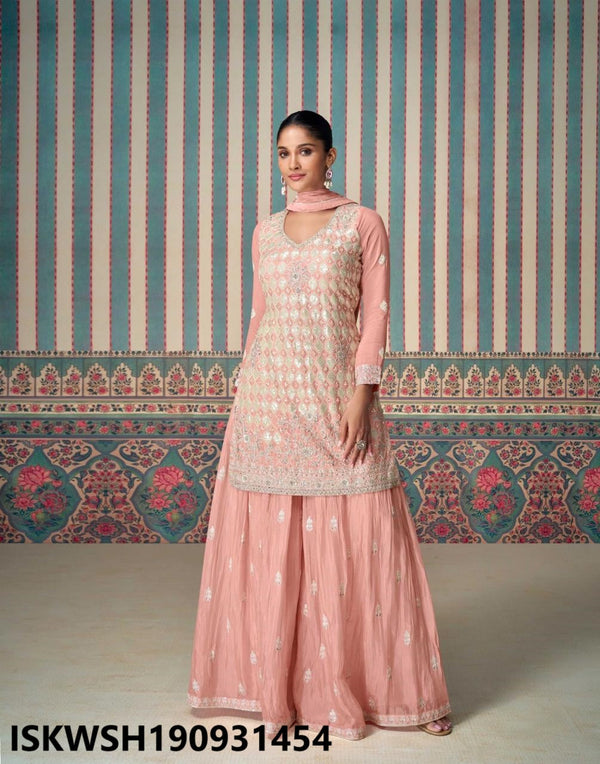 Embroidered Chinon Silk Kurti With Sharara And Dupatta-ISKWSH190931454