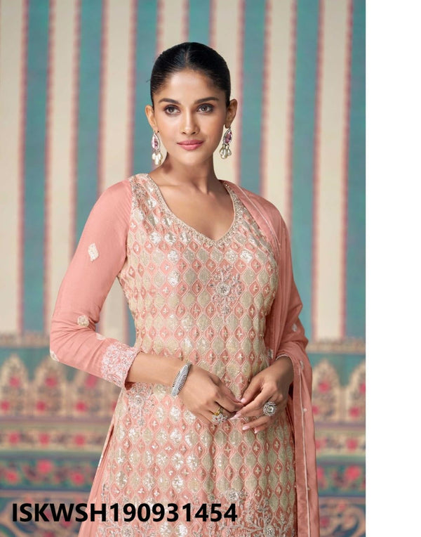 Embroidered Chinon Silk Kurti With Sharara And Dupatta-ISKWSH190931454