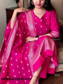 Banarasi Weaved Kurti With Silk Pant And Self Zari Weaved Dupatta-ISKWSU2209VC3251