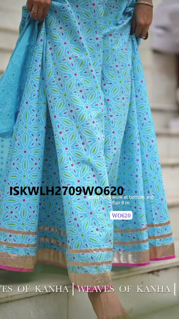 Hand Block Printed Cotton Lehenga With Blouse And Dupatta-ISKWLH2709WO620