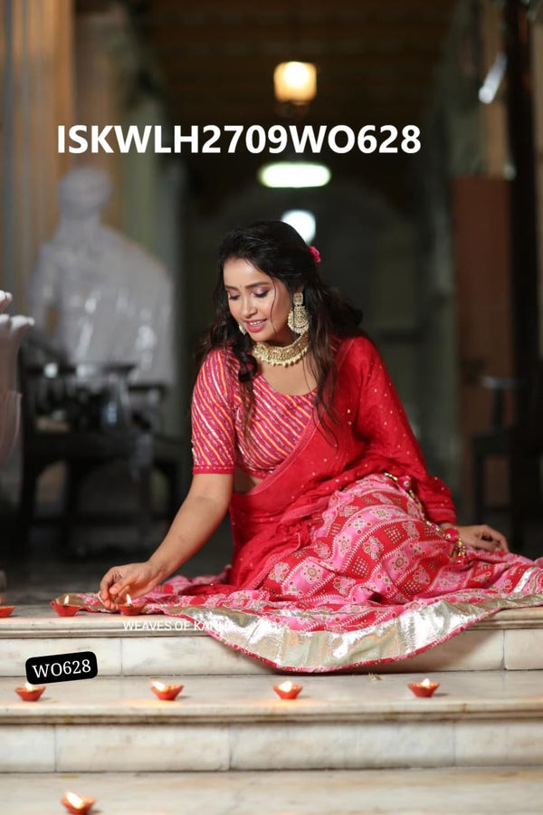 Hand Block Printed Cotton Lehenga With Blouse And Dupatta-ISKWLH2709WO628