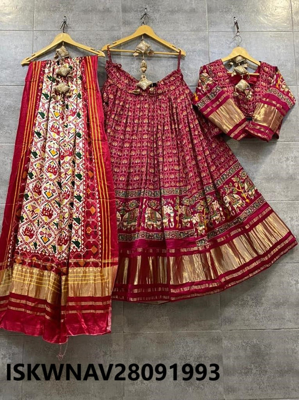 Printed Gaji Silk Lehenga With Blouse And Digital Printed Dupatta-ISKWNAV28091993