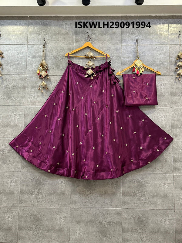 Embroidered Satin Cotton Silk Lehenga With Blouse-ISKWLH29091994