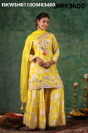 Digital Floral Printed Maslin Kurti With Sharara And Chiffon Dupatta-ISKWSH0110OMK3400