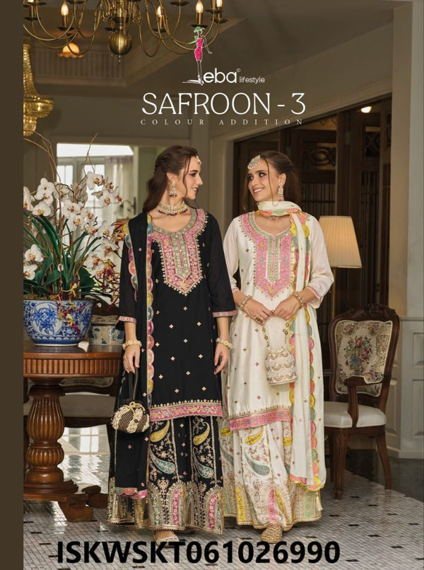 Embroidered Chinon Kurti With Skirt And Dupatta-ISKWSKT061026990