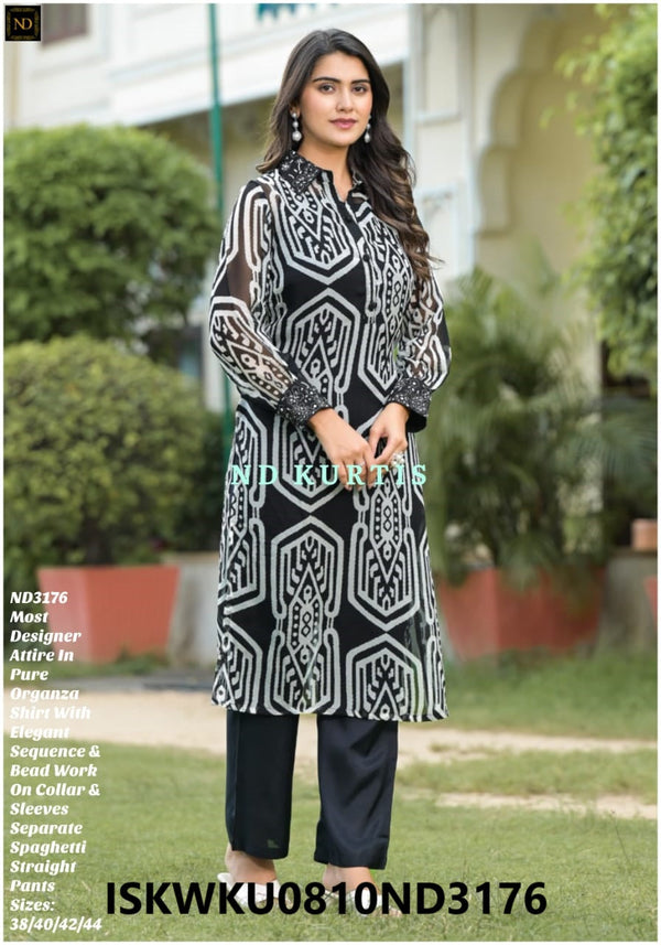 Printed Organza Kurti With Pant-ISKWKU0810ND3176