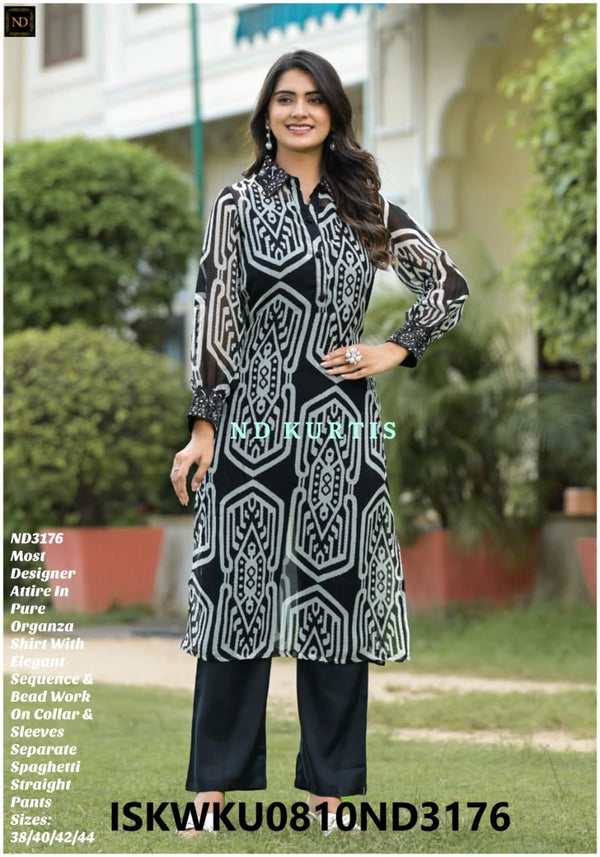 Printed Organza Kurti With Pant-ISKWKU0810ND3176