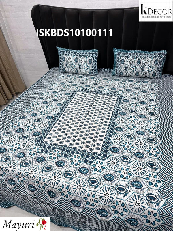 Double Bed Cotton Panel Print Bedsheet Set-ISKBDS10100111