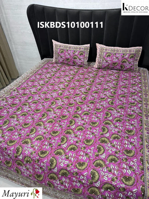 Double Bed Cotton Panel Print Bedsheet Set-ISKBDS10100111