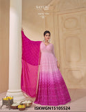 Embroidered Ombre Georgette Gown With Contrast Dupatta-ISKWGN15105524