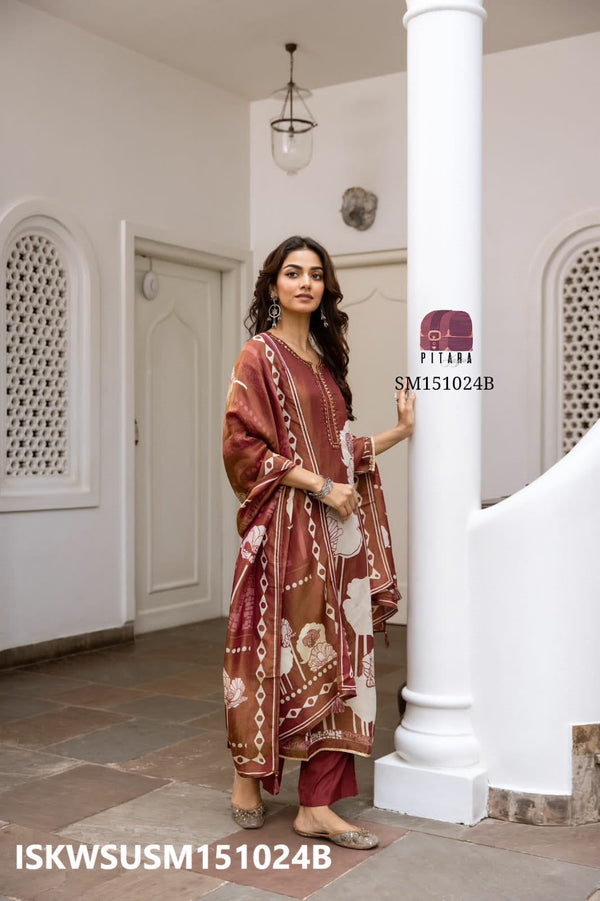 Digital Printed Tissue Silk Kurti With Silk Pant And Tissue Silk Dupatta-ISKWSUSM151024B