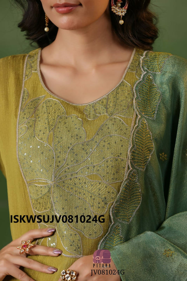 Crafted Shimmer Tissue Silk Kurti With Silk Pant And Dupatta-ISKWSUJV081024G