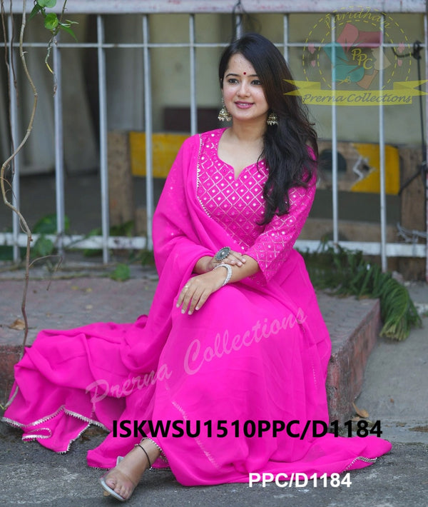 Embroidered Georgette Anarkali Kurti With Pant And Dupatta-ISKWSU1510PPC/D1184