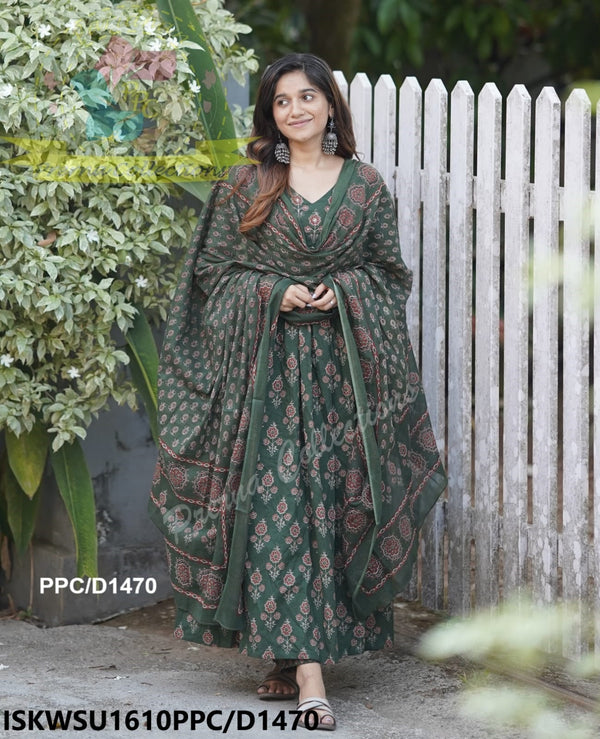 Ajrakh Printed Cotton Anarkali Kurti With Pant And Malmal Cotton Dupatta-ISKWSU1610PPC/D1470