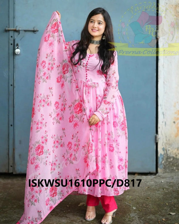 Floral Printed Georgette Anarkali Kurti With Rayon Cotton Pant And Dupatta-ISKWSU1610PPC/D817