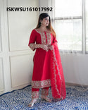 Embroidered Silk Kurti With Pant And Dupatta-ISKWSU161017992