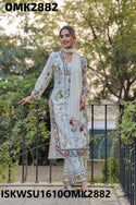 Floral Printed Cotton Kurti With Palazzo And Net Dupatta-ISKWSU1610OMK2882