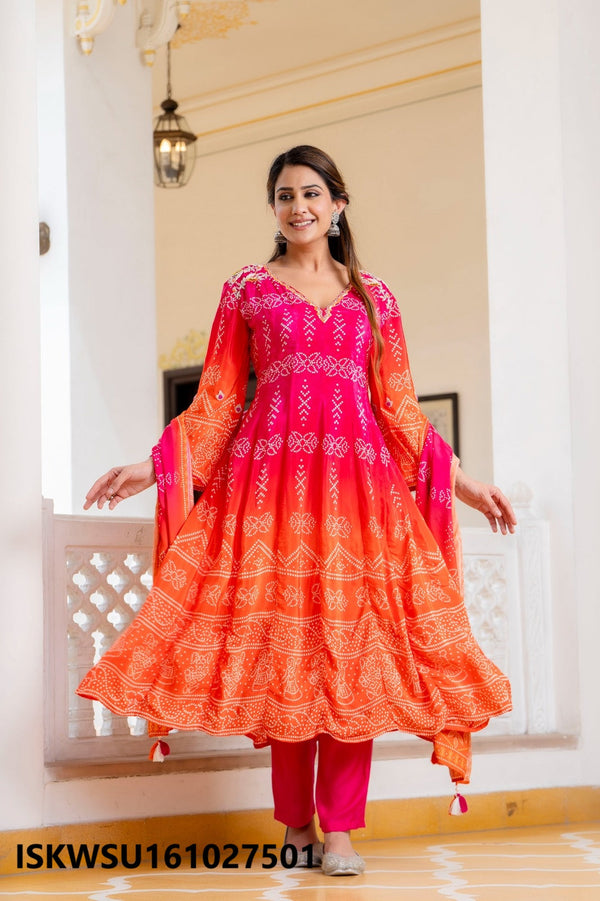 Printed Crepe Anarkali Kurti With Pant And Dupatta-ISKWSU161027501