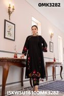 Embroidred Cotton Kurti With Pant And Net Dupatta-ISKWSU1610OMK3282