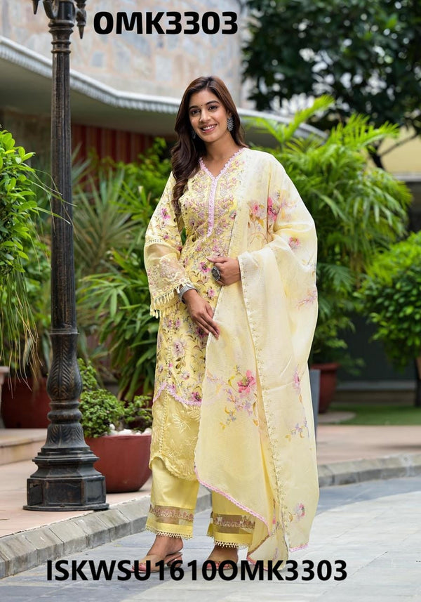 Printed Kurti With Pant And Chiffon Dupatta-ISKWSU1610OMK3303