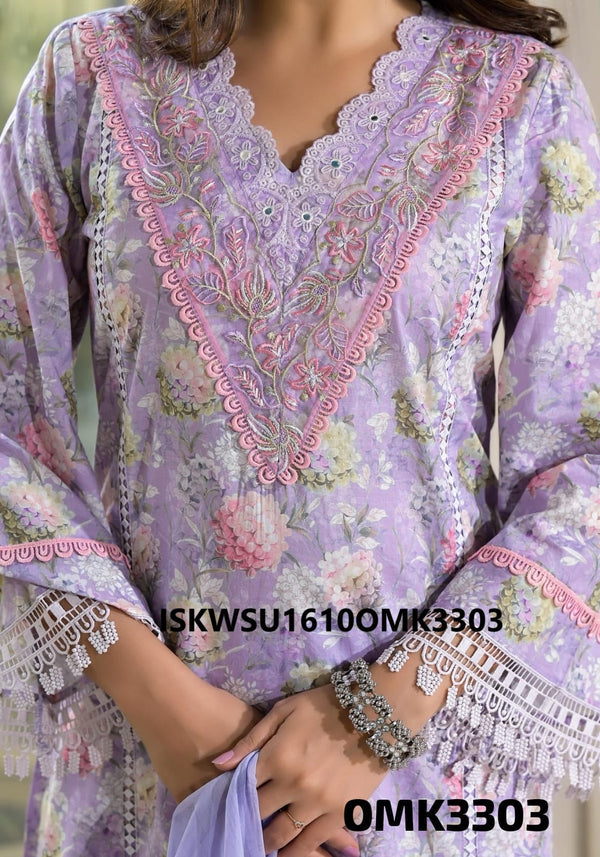 Printed Kurti With Pant And Chiffon Dupatta-ISKWSU1610OMK3303