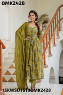 Digital Floral Printed Chinon Naira Cut Kurti With Pant And Dupatta-ISKWSU1610OMK2428