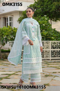 Embroidered Net Schiffli Kurti With Pant And Dupatta-ISKWSU1610OMK3155