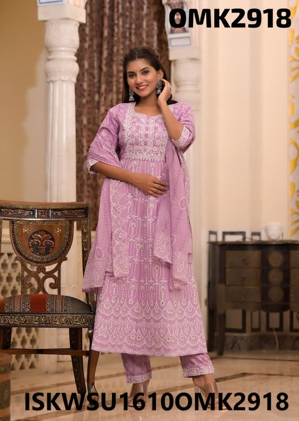 Digital Printed Cotton Anarkali Kurti With Pant And Embordered Dupatta-ISKWSU1610OMK2918