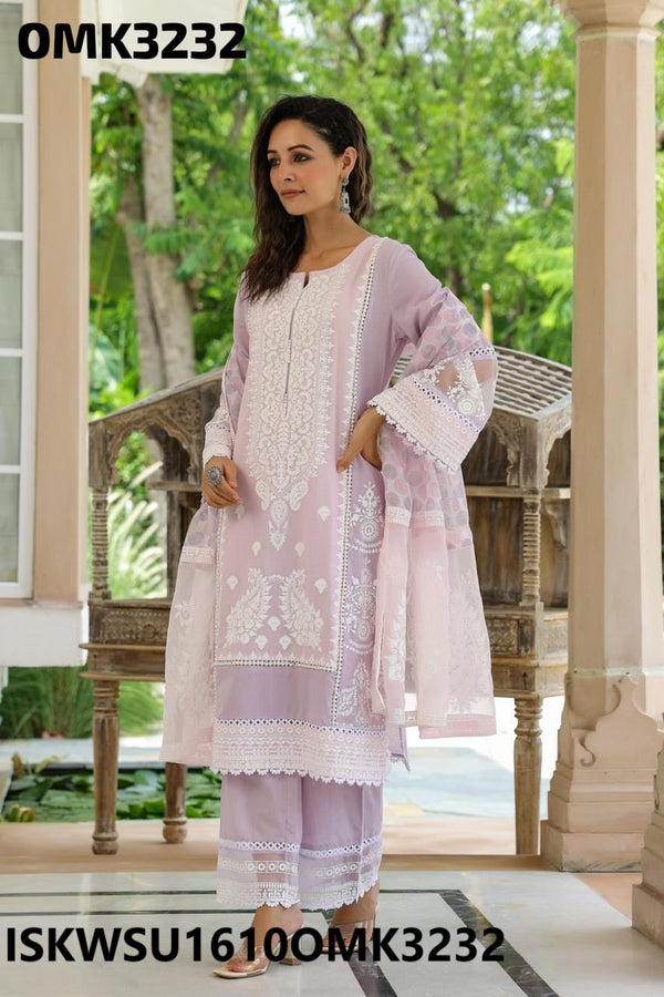 Embroidered Cotton Kurti With Pant And Dupatta-ISKWSU1610OMK3232