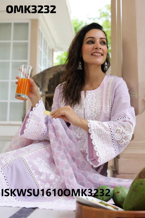 Embroidered Cotton Kurti With Pant And Dupatta-ISKWSU1610OMK3232