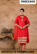 Embroidered Maslin Kurti With Shantoon Pant And Chiffon Dupatta-ISKWSU1610OMK3460