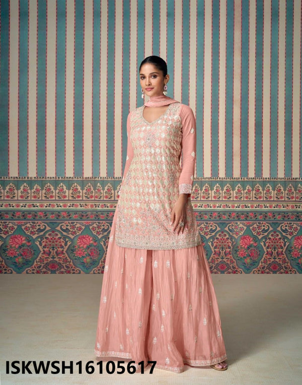 Embroidered Chinon Silk Kurti With Sharara And Dupatta-ISKWSH16105617