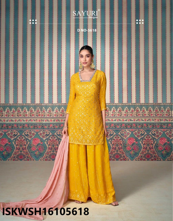 Embroidered Chinon Silk Kurti With Sharara And Dupatta-ISKWSH16105618