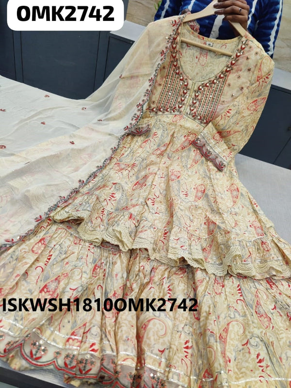 Digital Printed Maslin Peplum Kurti With Sharara And Chiffon Dupatta-ISKWSH1810OMK2742