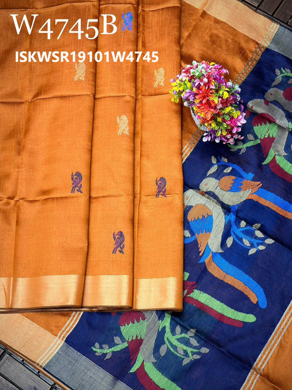 Khadi Silk Saree With Contrast Blouse-ISKWSR19101W4745