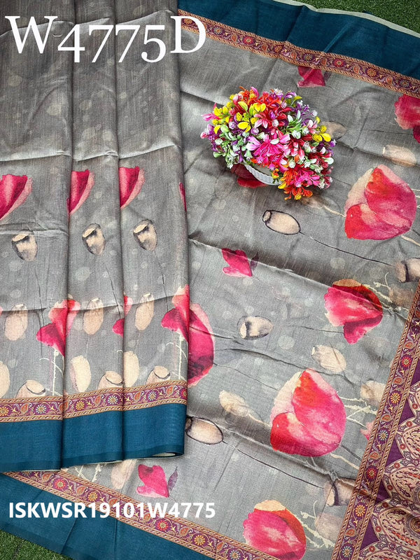 Tussar Silk Saree With Contrast Printed Blouse-ISKWSR19101W4775