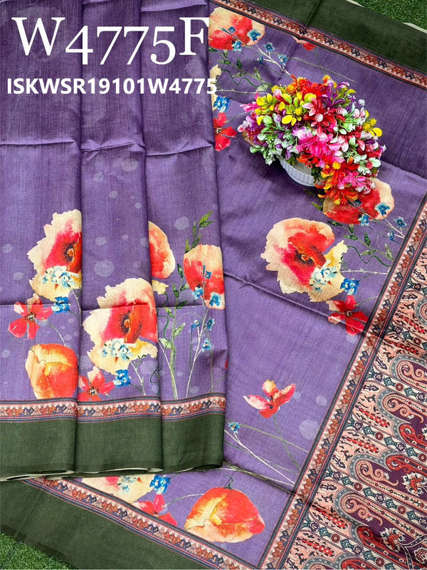 Tussar Silk Saree With Contrast Printed Blouse-ISKWSR19101W4775