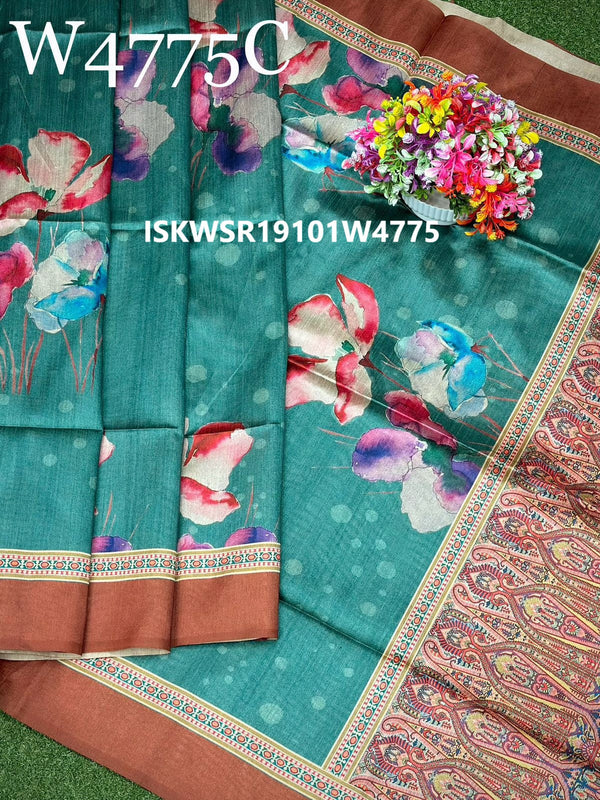 Tussar Silk Saree With Contrast Printed Blouse-ISKWSR19101W4775