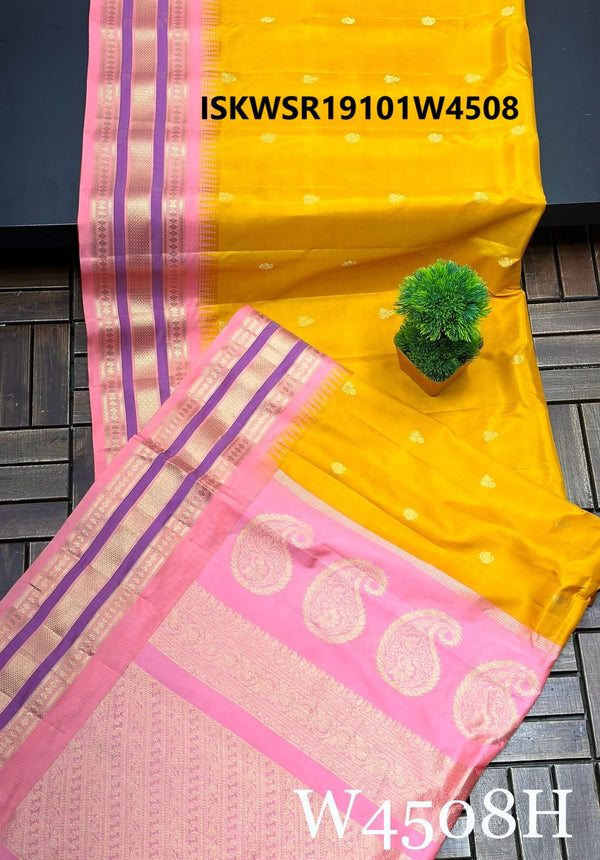 Handloom Gadwal Silk Saree With Contrast Blouse-ISKWSR19101W4508/W4510